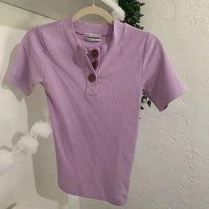 lavender pastel purple ribbed button tee